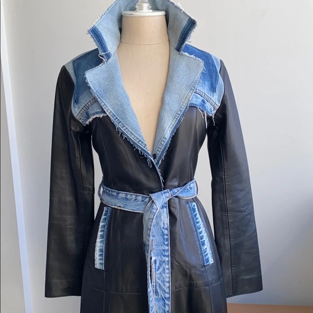 NWOT Genuine leather and Denim coat. - Picture 7 of 8